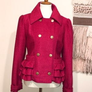 Anthropologie Tulle Ruffle Wool Jacket Size XL